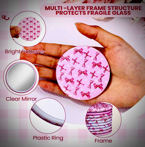 Customizable Pink Bow Coquette Compact Mirrors