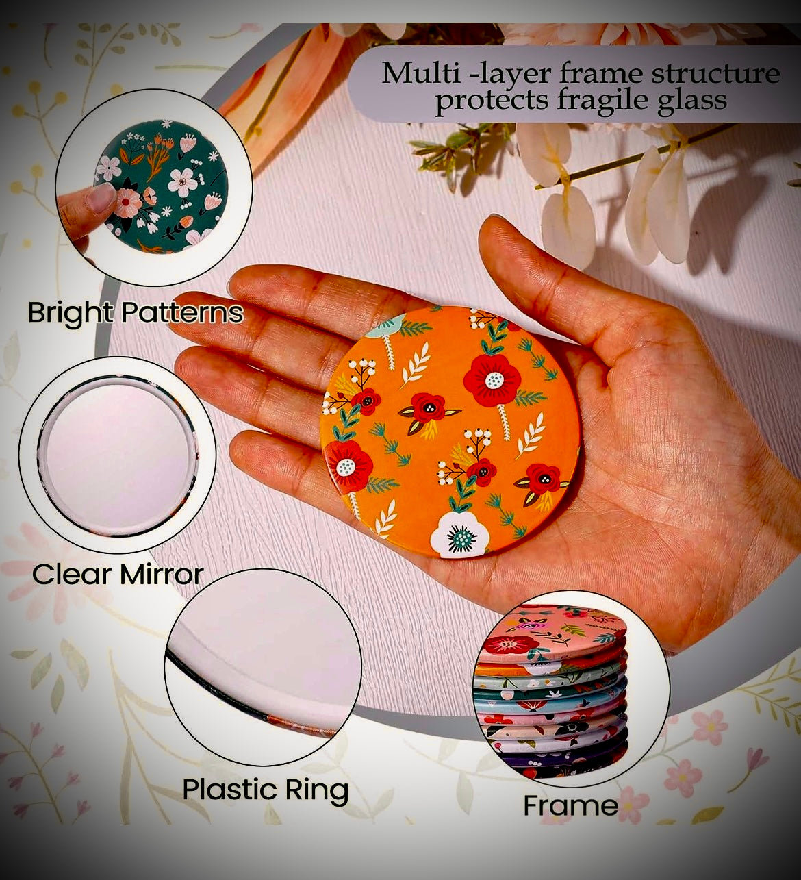 Customizable Retro Floral Compact Mirrors